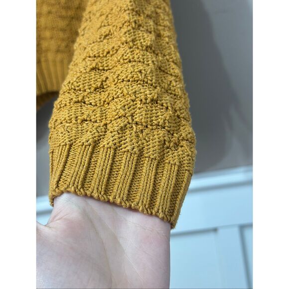 Free People Boho Slouchy Shoulder Mustard Yellow Crochet Crop Top Sweater Medium - Picture 3 of 10